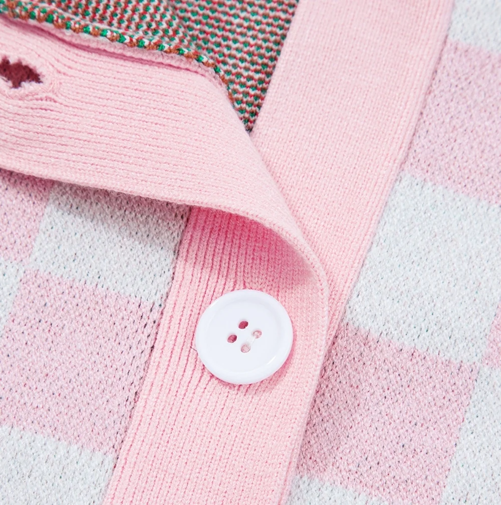 Merry Check Cardigan - Pink